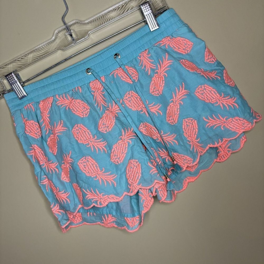 Lilly Pulitzer Shorts Women Size‎ XS Teal Coral Pineapple Lined 4 In Elastic